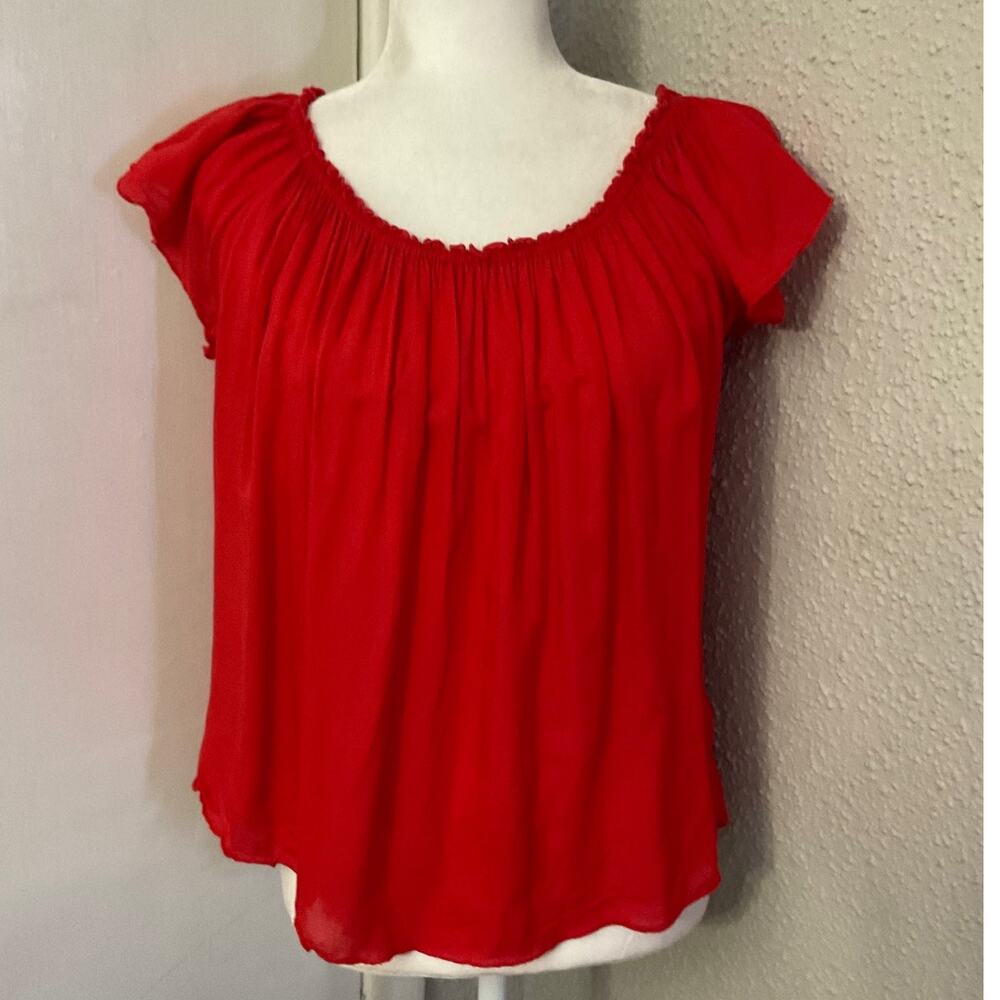 Valija Red Ruffle Neck Flutter Sleeve Blouse S/M Balletcore Boho Coquette Girl